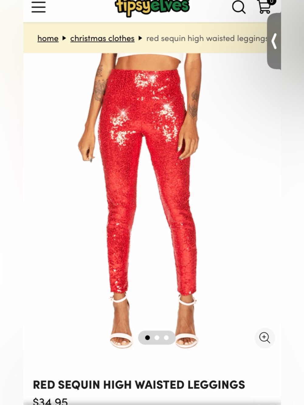 Tipsy Elves NWT 1x Red Sequin High-Waist leggings with pocket shimmer sparkle